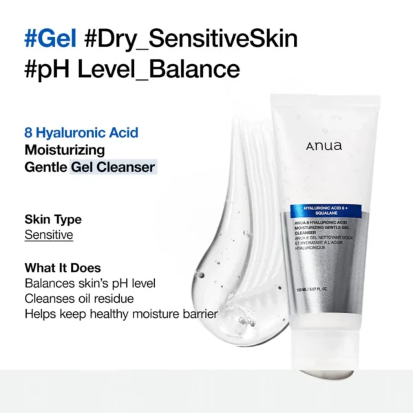 Anua 8 Hyaluronic Acid Moisturizing Gentle Gel Cleanser Anua 8 Hyaluronic Acid Moisturizing Gentle Gel Cleanser