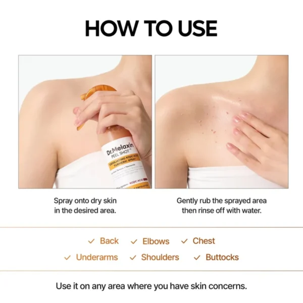 Dr. Melaxin Peel Shot Exfoliating Kojic Acid Turmeric Spray - Körperpeeling Spray 200ml Dr. Melaxin Peel Shot Exfoliating Kojic Acid Turmeric Spray - Körperpeeling Spray 200ml