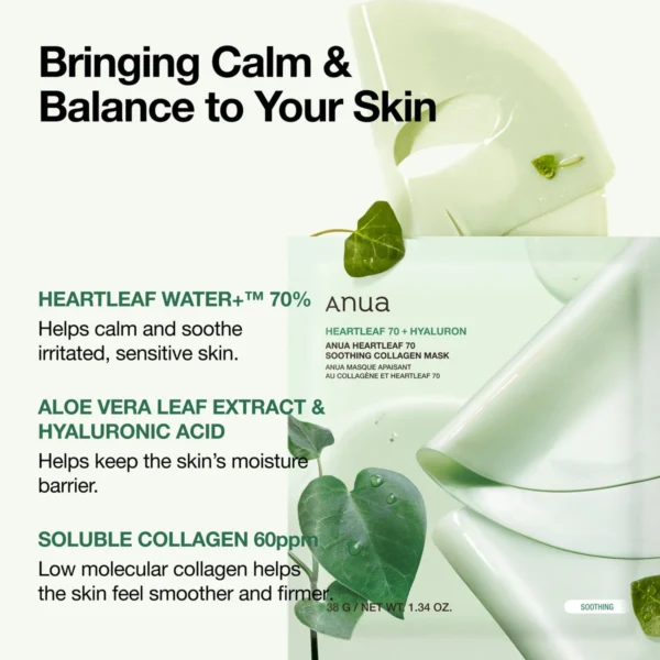 Anua Heartleaf 70 Soothing Collagen Mask 4 Stück