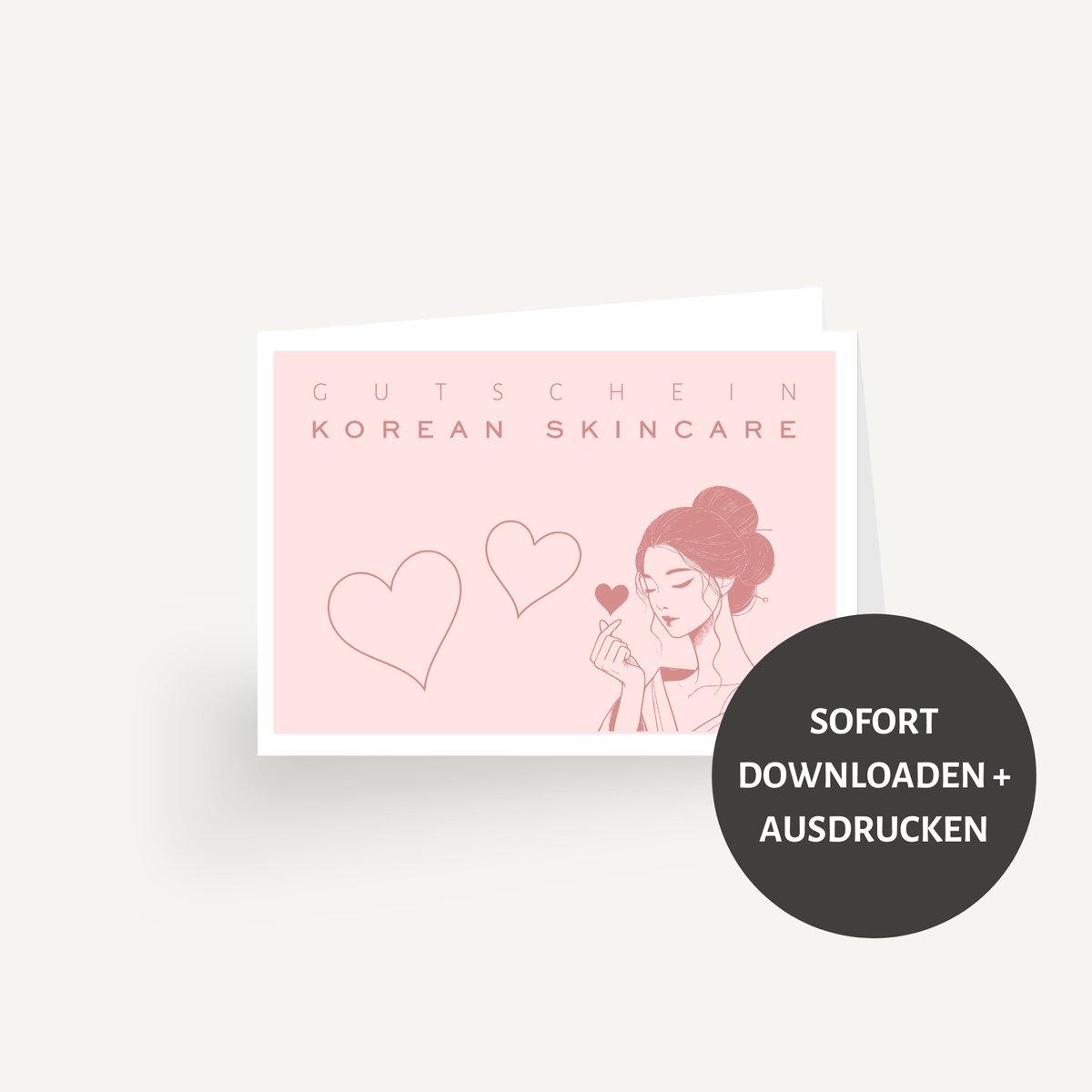 Rosa K-Beauty-Geschenkgutschein von Bloom & Shine zum Ausdrucken